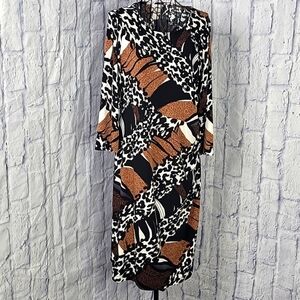 CHICO'S Animal Print Black, Brown, White, and Blue‎ Shift Dress Size 1/Medium